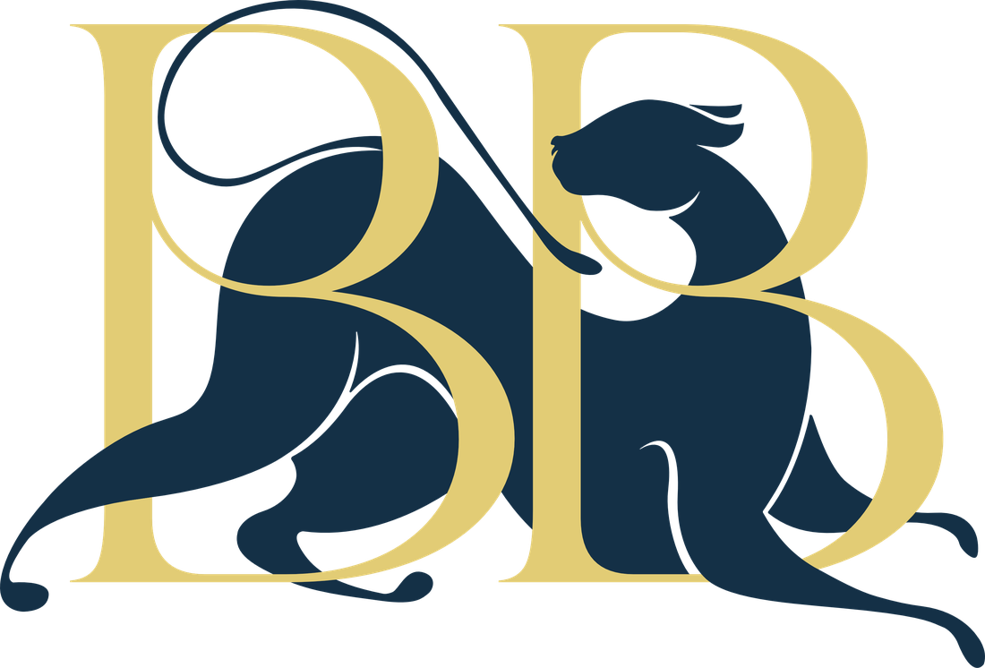 BB monogram, navy and gold, on ivory