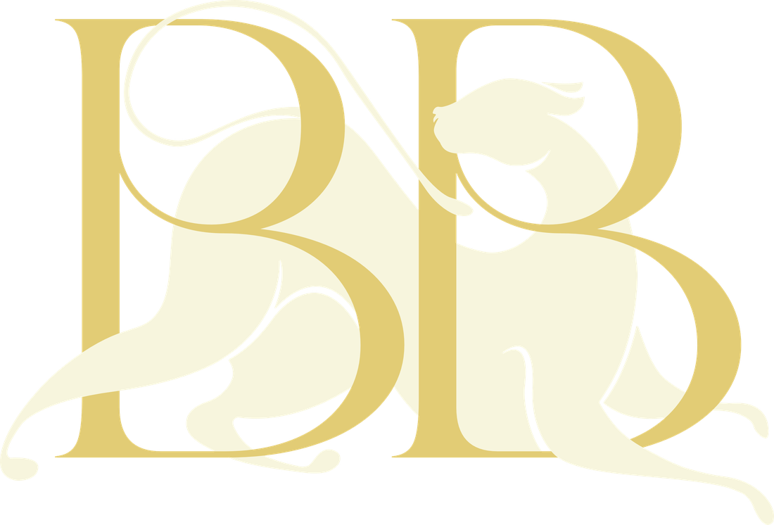 BB monogram, cream and gold, on navy